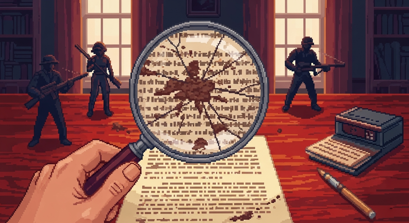 A close-up of a magnifying glass held over a printed legal document on a polishe